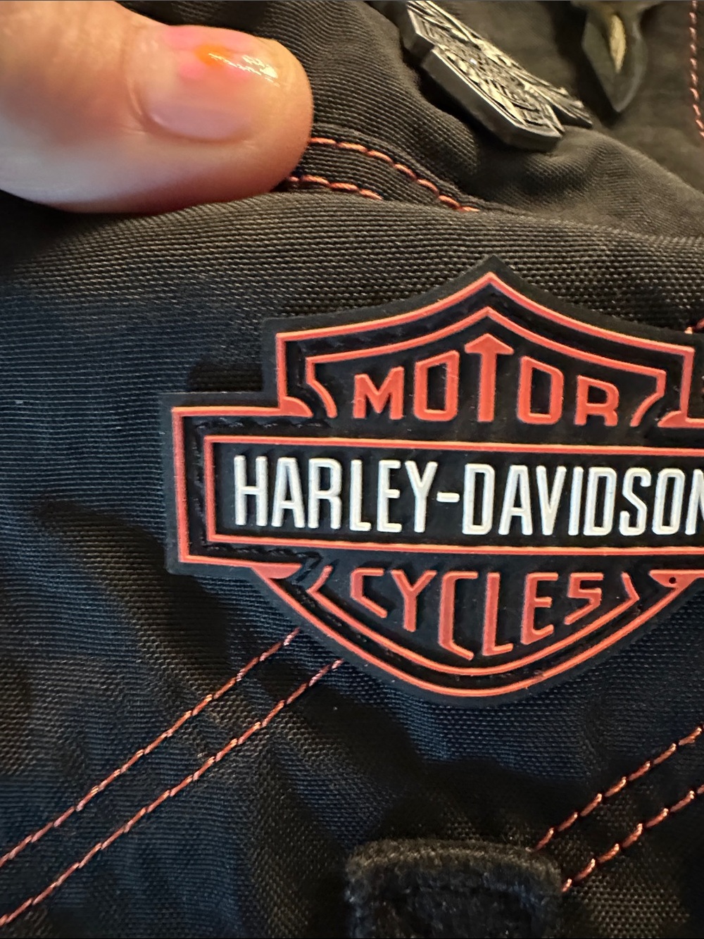 Harley-Davidson Black Sling Bag with Orange Lining and Accent Stitching - Picture 2 of 4